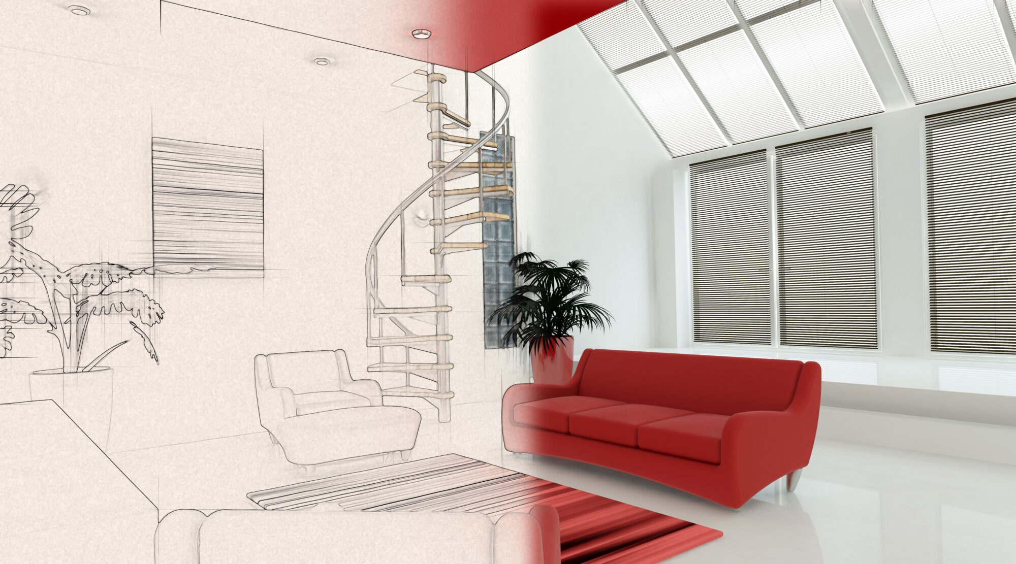 3D Interior With Half In Sketch Phase