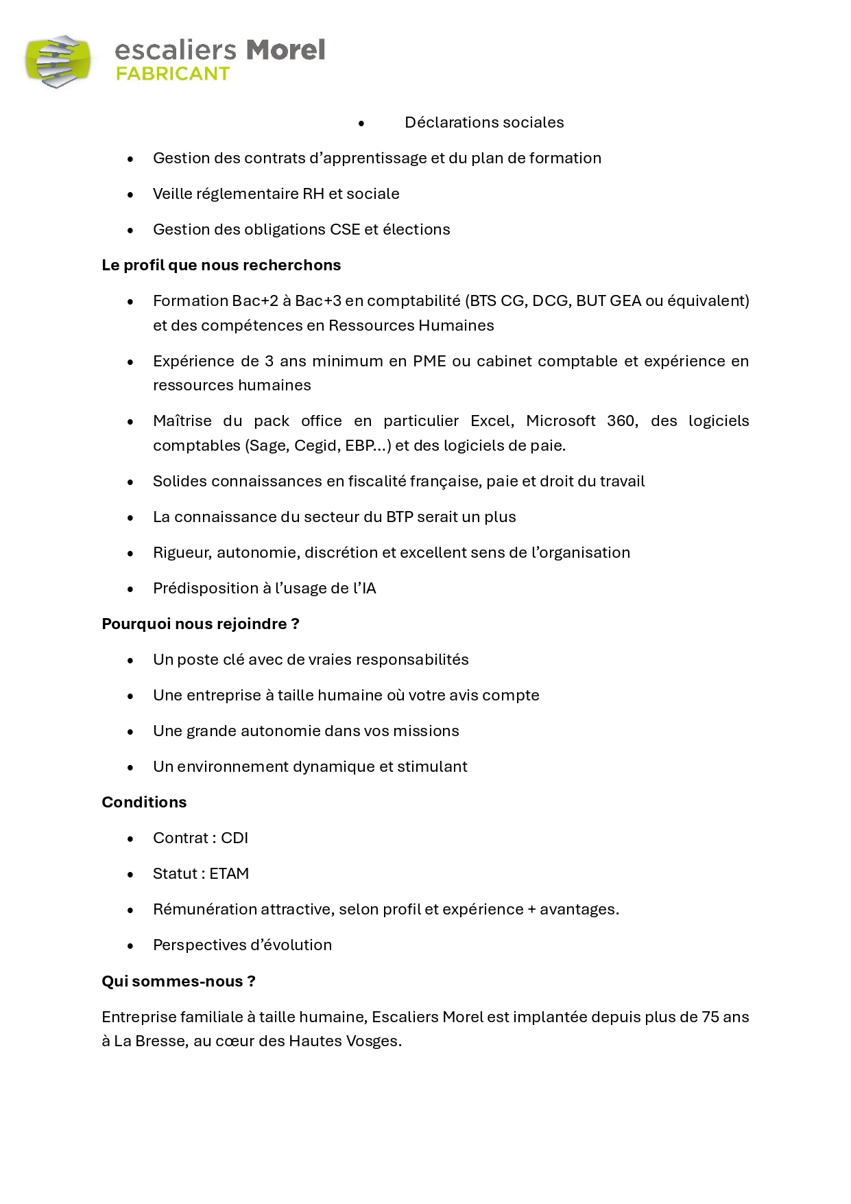 202605 Annonce Gestionnaire Comptabilite RH Escaliers Morel Page 0002